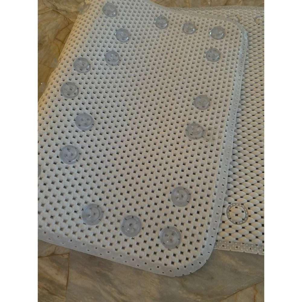 White Non Slip Rubber Bathtub Mat with Suction Cups 27.5x15.5 Rectangle